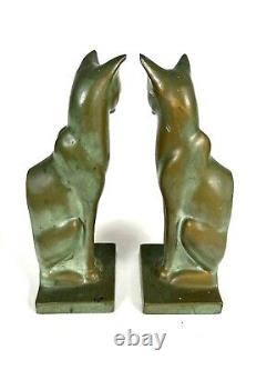Frankart Siamese cat bookends art deco Green Heavy metal Pair Mid Century EUC