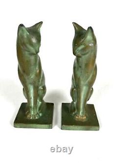 Frankart Siamese cat bookends art deco Green Heavy metal Pair Mid Century EUC