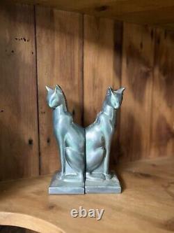 Frankart Stamped 1986 Cat Metal Art Deco Bookends/ Sculptures 8 Inch