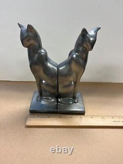 Frankart Stamped 1986 Cat Metal Art Deco Bookends/ Sculptures 8 Inch