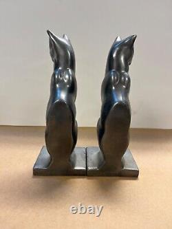 Frankart Stamped 1986 Cat Metal Art Deco Bookends/ Sculptures 8 Inch