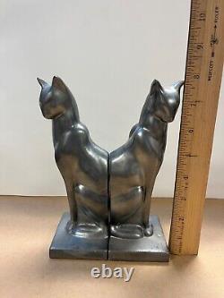 Frankart Stamped 1986 Cat Metal Art Deco Bookends/ Sculptures 8 Inch