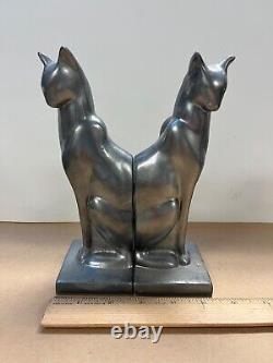 Frankart Stamped 1986 Cat Metal Art Deco Bookends/ Sculptures 8 Inch