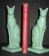 Frankart Sitting Cat Bookends Art Deco Greenie Finish Metal A Pair Made In Usa
