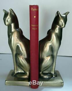 Frankart sitting cat bookends art deco in a moderne brass finish a pair USA made
