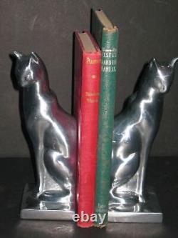 Frankart sitting cat bookends art deco moderne in a polished aluminum a pair USA