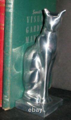 Frankart sitting cat bookends art deco moderne in a polished aluminum a pair USA