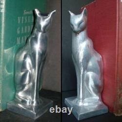 Frankart sitting cat bookends art deco moderne in a polished aluminum a pair USA