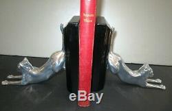 Frankart style cats up and down bookends art deco moderne in black + alum a pair