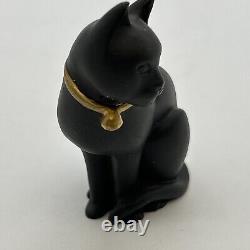 Franklin Mint Curio Cabinet Cat Collection ART DECO Porcelain Black Cat With Bell