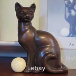 Franklin Mint Curio Cabinet Cat Third Collection Art Deco brown metal w ball