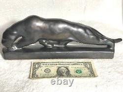 Frankoma Charging Tiger Figurine #103 Gunmetal Glaze Ada Clay 1934-38 Cat Mark X