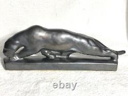 Frankoma Charging Tiger Figurine #103 Gunmetal Glaze Ada Clay 1934-38 Cat Mark X