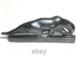 Frankoma Charging Tiger Figurine #103 Gunmetal Glaze Ada Clay 1934-38 Cat Mark X