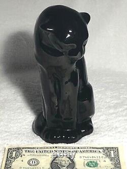 Frankoma Seated Puma Figurine 114 Onyx Black Ada Clay Cat Mark 1934-38 Norman Er