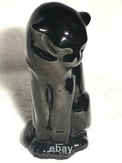 Frankoma Seated Puma Figurine 114 Onyx Black Ada Clay Cat Mark 1934-38 Norman Er