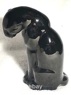Frankoma Seated Puma Figurine 114 Onyx Black Ada Clay Cat Mark 1934-38 Norman Er