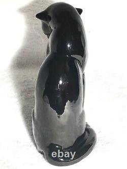 Frankoma Seated Puma Figurine 114 Onyx Black Ada Clay Cat Mark 1934-38 Norman Er