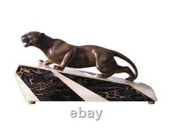 French Art Deco Bronze Patinated Metal Panther Sculpture by Guy Debe