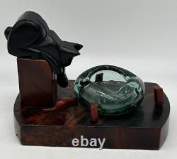 French Art Deco Cat & Mouse Bakelite and Wood Sculpture Tray Holder