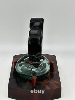 French Art Deco Cat & Mouse Bakelite and Wood Sculpture Tray Holder