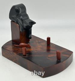 French Art Deco Cat & Mouse Bakelite and Wood Sculpture Tray Holder