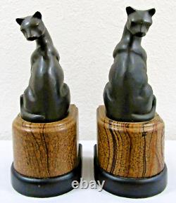 French Art Deco Patinated Bronze Sitting Egyptian Cat Bookends- a Pair
