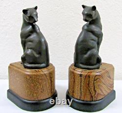 French Art Deco Patinated Bronze Sitting Egyptian Cat Bookends- a Pair