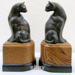 French Art Deco Patinated Bronze Sitting Egyptian Cat Bookends- a Pair