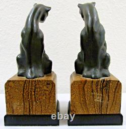 French Art Deco Patinated Bronze Sitting Egyptian Cat Bookends- a Pair