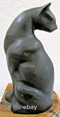 French Art Deco Patinated Bronze Sitting Egyptian Cat Bookends- a Pair