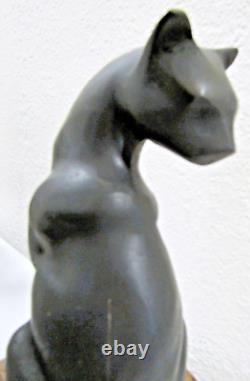 French Art Deco Patinated Bronze Sitting Egyptian Cat Bookends- a Pair