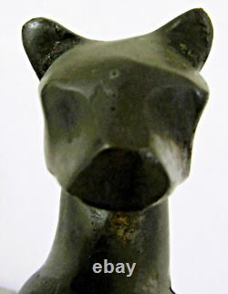 French Art Deco Patinated Bronze Sitting Egyptian Cat Bookends- a Pair