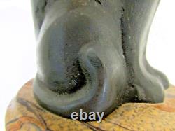 French Art Deco Patinated Bronze Sitting Egyptian Cat Bookends- a Pair