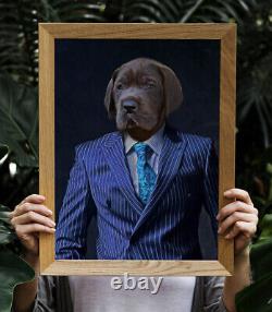 Funny Custom Dog in Suit Tie and Coat Portrait Dog Art Fun Pet Remembrance Photo