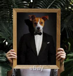 Funny Custom Dog in Suit Tie and Coat Portrait Dog Art Fun Pet Remembrance Photo
