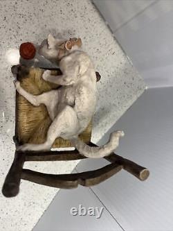 GIUSEPPE ARMANI Playful Hairless Cat Playing yarn hanging off chair ITALY statue