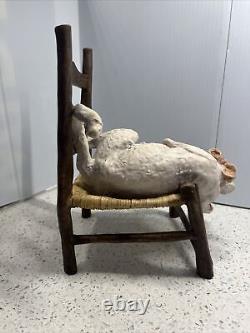 GIUSEPPE ARMANI Playful Hairless Cat Playing yarn hanging off chair ITALY statue