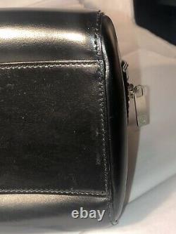 GUY LAROCHE Paris Couture Black Leather Handbag Purse Kelly Bag Runway VTG Rare