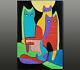 Gala Original Modern Art Deco Cats- Figurative Canvas Painting Large New