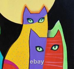 Gala ORIGINAL modern art deco cats- figurative canvas painting LARGE NEW