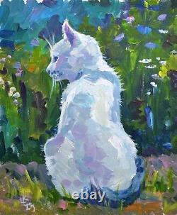 Garden Cat acrylic painting Original kitten pet one of a kind artwork wall art