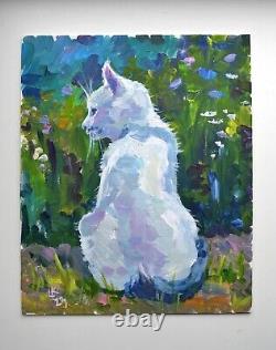 Garden Cat acrylic painting Original kitten pet one of a kind artwork wall art