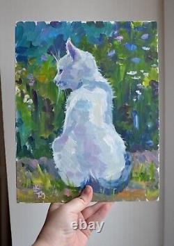 Garden Cat acrylic painting Original kitten pet one of a kind artwork wall art