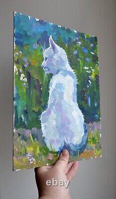 Garden Cat acrylic painting Original kitten pet one of a kind artwork wall art