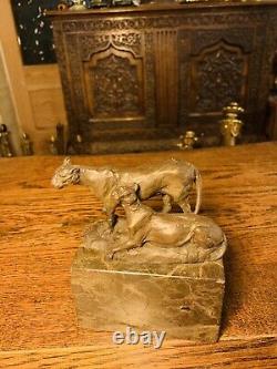 Genuine Art Deco Bronze Of Big Cats On Marble Base Signed By Christophe Fratin