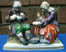 German Volkstedt Porcelain Figurine Beggars with cats 12 cm tall 14 cm wide