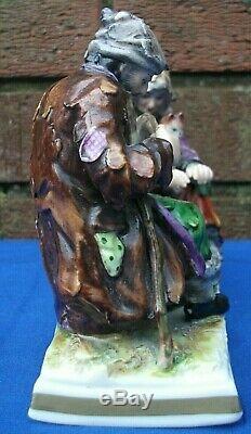 German Volkstedt Porcelain Figurine Beggars with cats 12 cm tall 14 cm wide