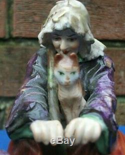 German Volkstedt Porcelain Figurine Beggars with cats 12 cm tall 14 cm wide