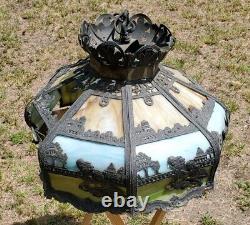 Giant Slag Glass Hanging Lamp Shade Farm Cat Figural Motif Art Nouveau Deco